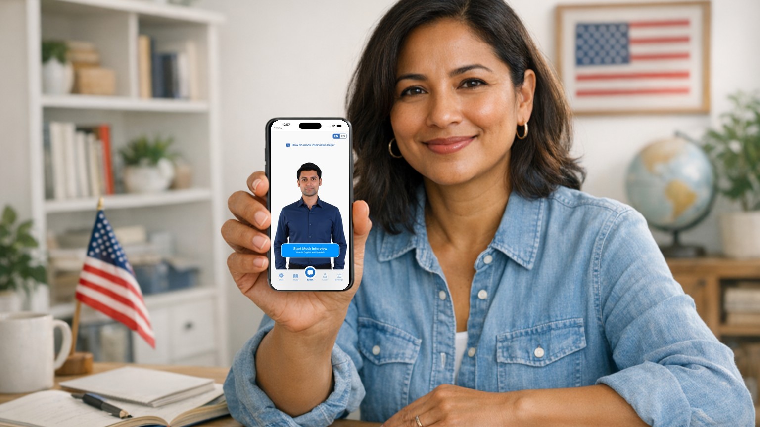 A learner showing the Citizenry app while preparing for Best Apps for Citizenship Test Preparation