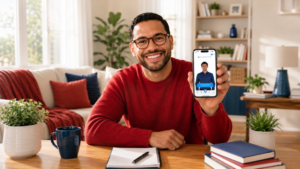 Man preparing for a citizenship interview by practicing a mock interview in the Citizenry app