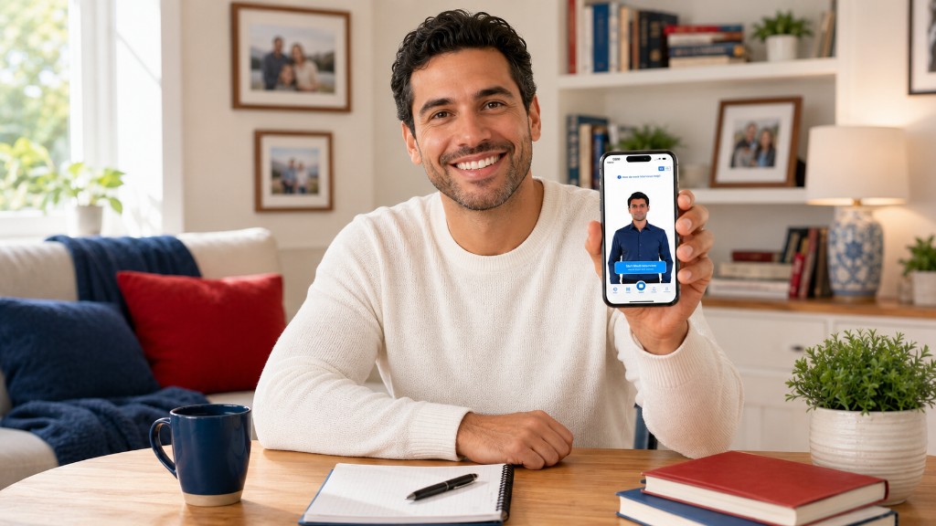 Man preparing for a citizenship interview by practicing a mock interview in the Citizenry app