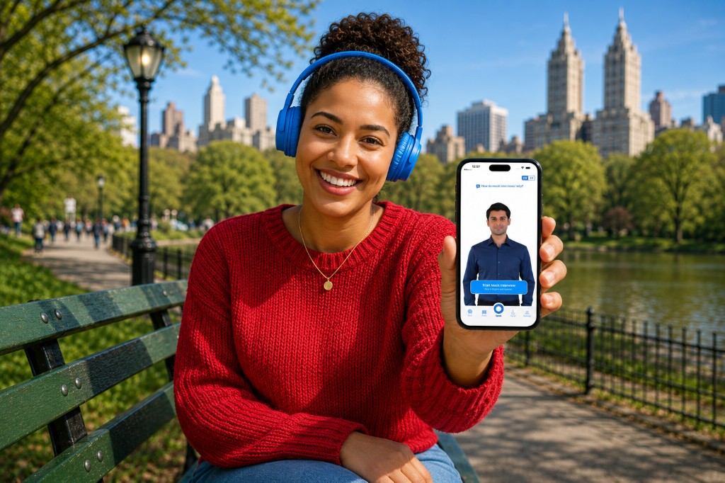 Woman wearing headphones studying for the citizenship test with the Citizenry app