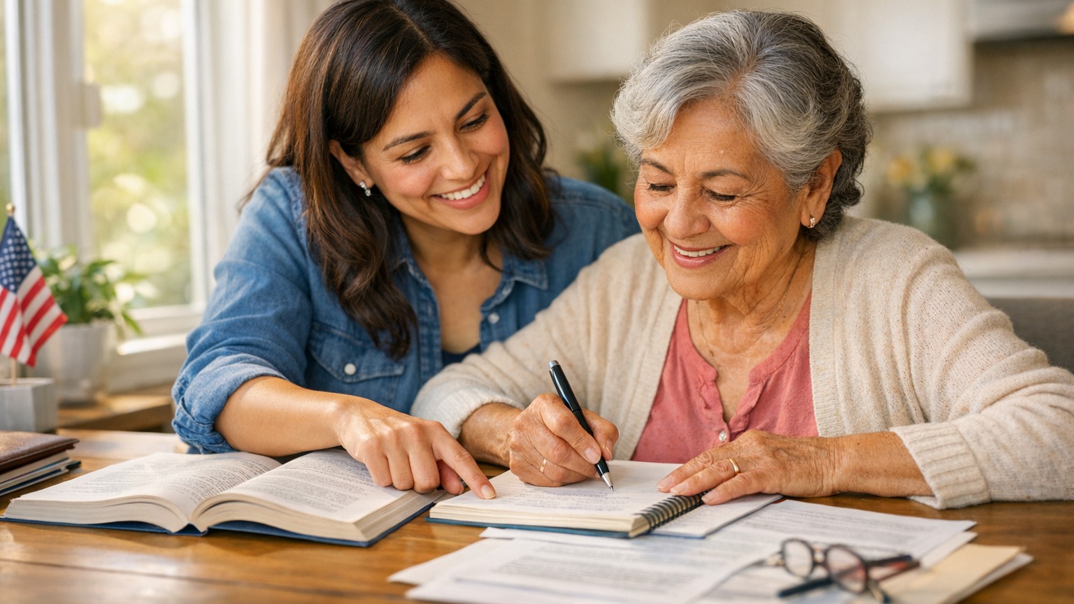 People preparing for Citizenship Test Exemptions: Age and Disability Accommodations with organized study materials