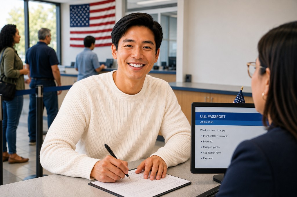 New U.S. citizen applying for a passport at a passport acceptance facility