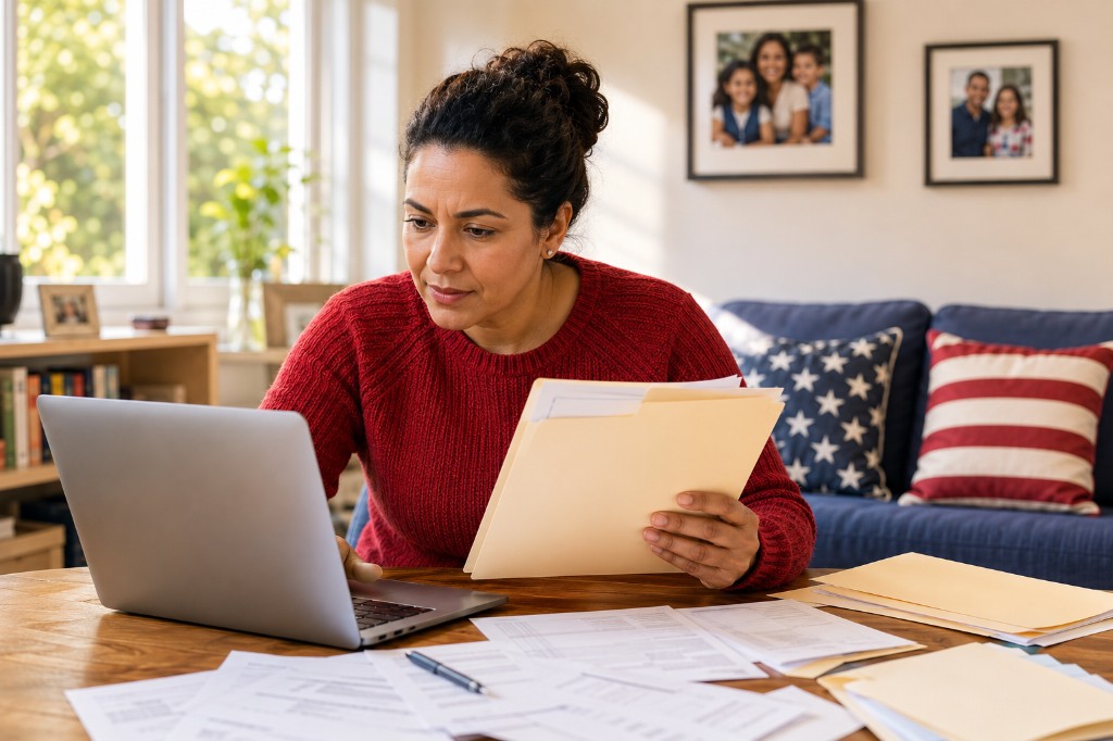 Applicant reviewing naturalization paperwork and current filing costs at home