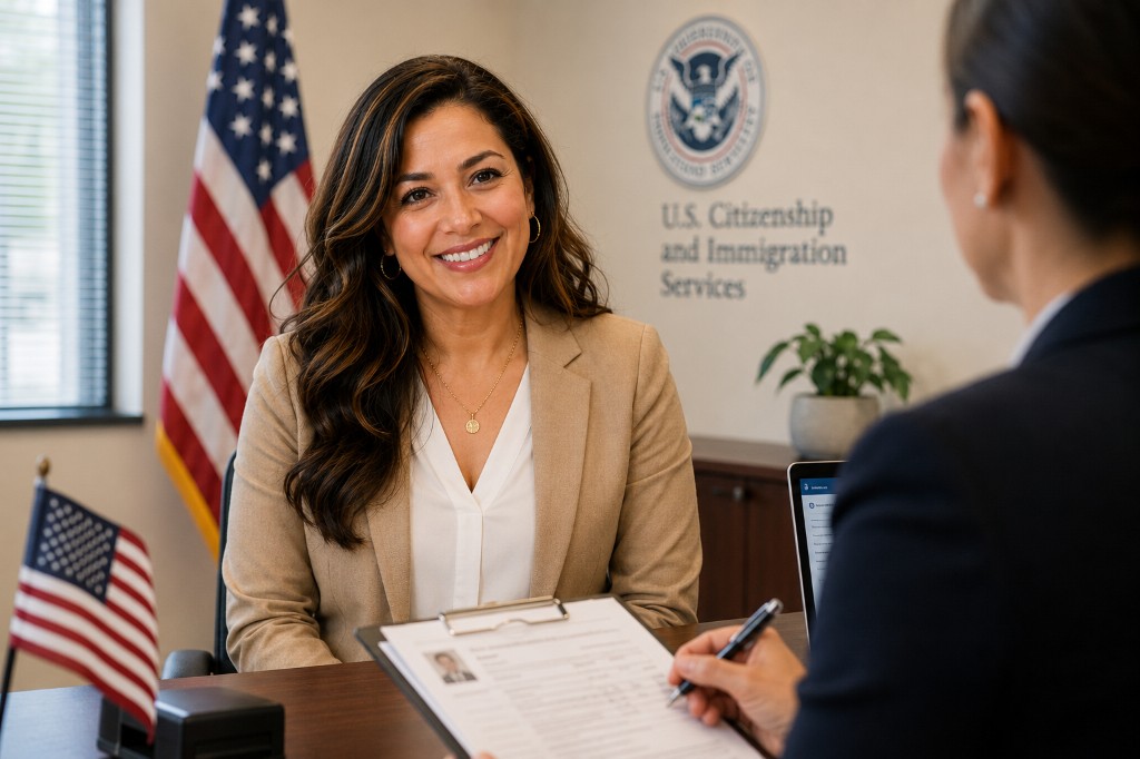 Applicant answering questions during a USCIS citizenship interview