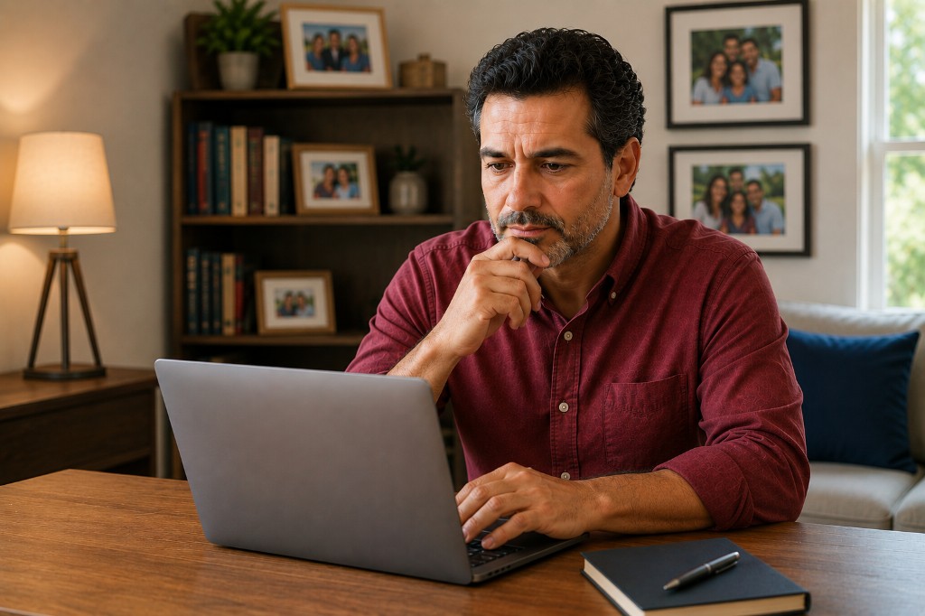 Applicant reviewing USCIS online account details on a laptop at home